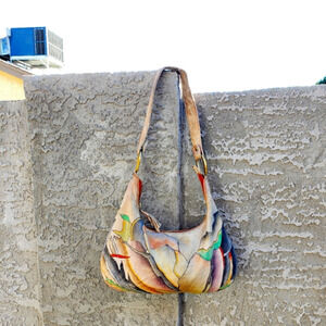 Magnifique abstract leather hand‎ painted shoulder ba